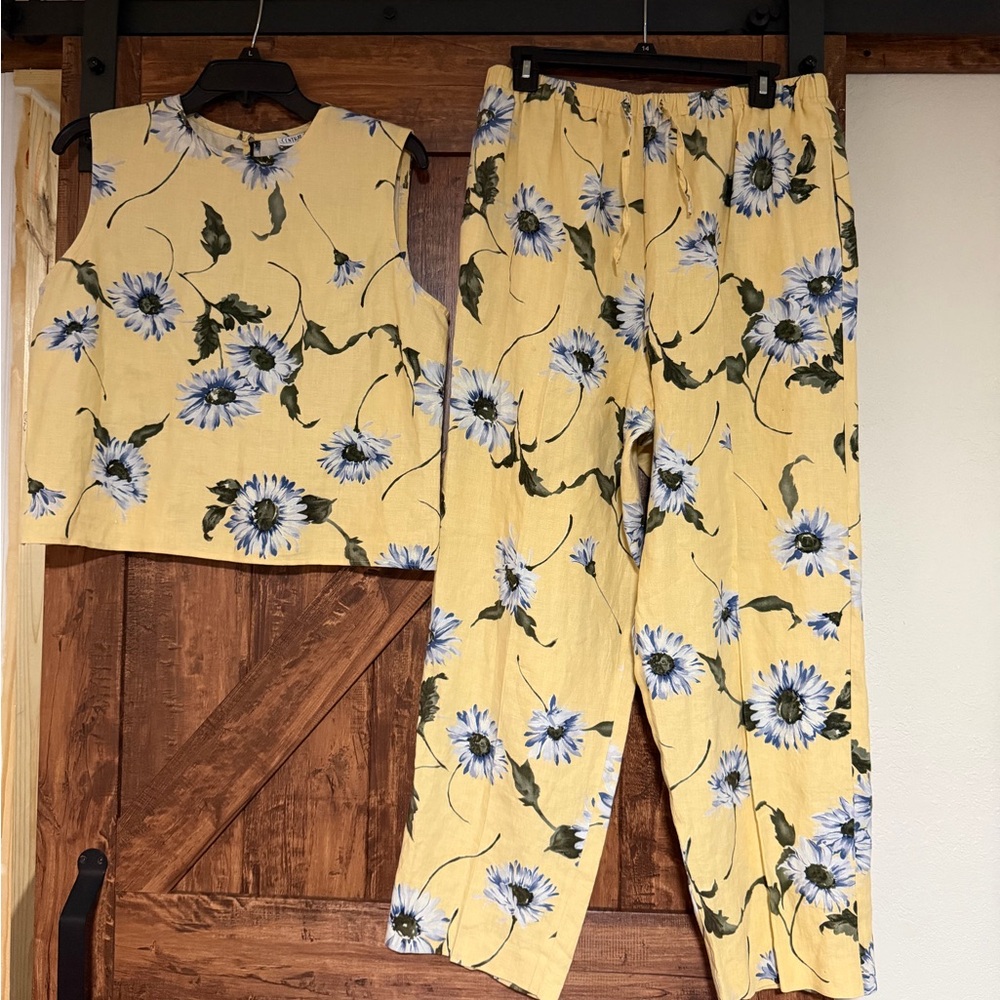 Vintage Central Falls 2 piece Floral Print Sleeveless top drawstring pant XL